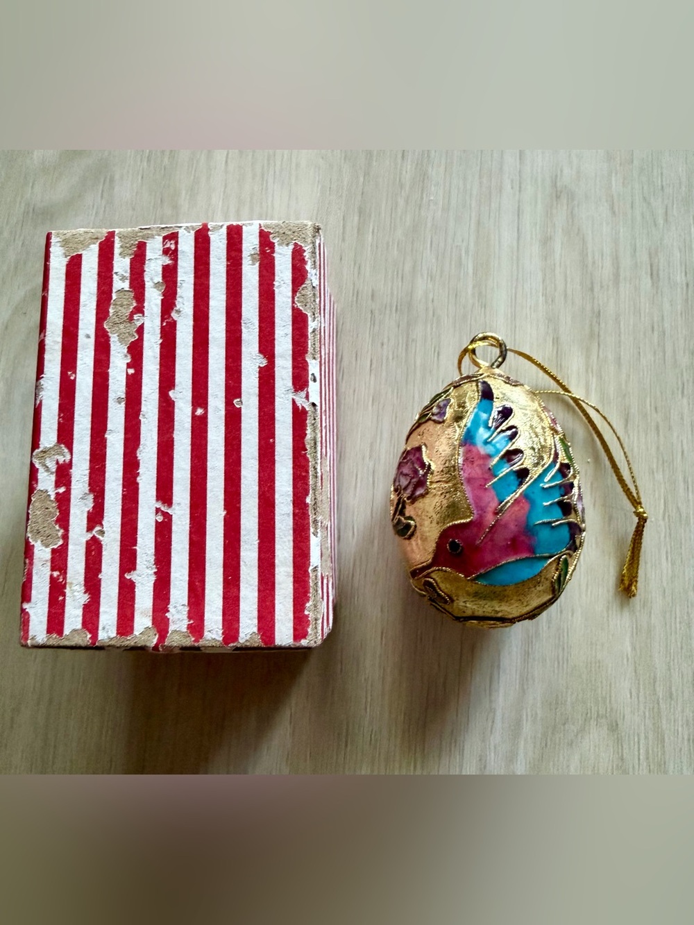 Vintage Enamel Cloisonne Colorful Birds Floral Egg Hanging Ornament